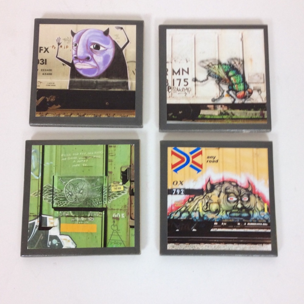 Set Four Train Grafitti Photography Tiles Coasters